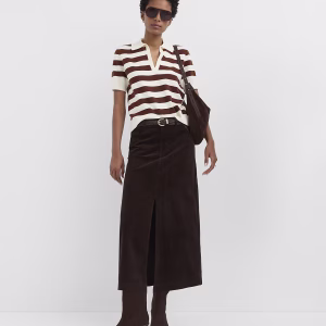 Brushed Corduroy Midi Skirt
