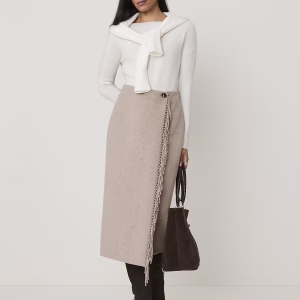 Fringe Wrap Midi Skirt
