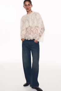 Cape-Detail Lace Blouse