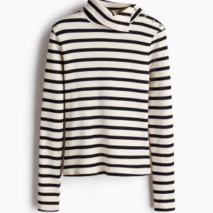 Button-Detail Mock Turtleneck Top