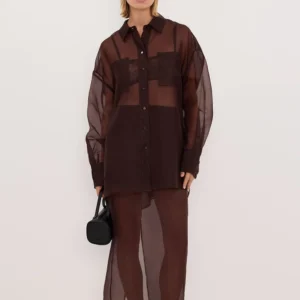 Sian Dark Choc Silk Organza Shirt