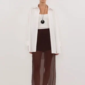 Sian Dark Choc Silk Organza Midi Skirt