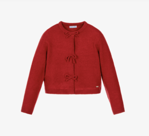 Mayoral Girls Tomato Red Button-Down Cardigan with Bow Front