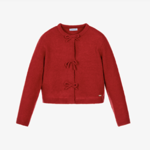 Mayoral Girls Tomato Red Button-Down Cardigan with Bow Front