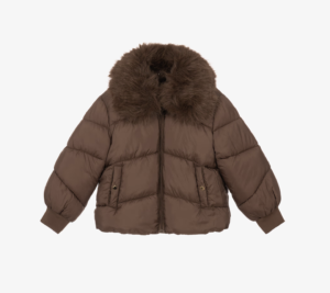 Mayoral Girls Brown Puffer Jacket with Faux Fur Collar