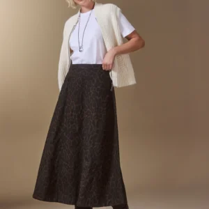 Leopard Denim Maxi Skirt
