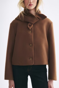 Scarf-Collar Twill Jacket