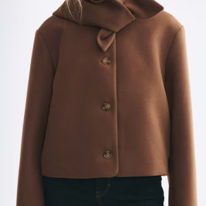 Scarf-Collar Twill Jacket