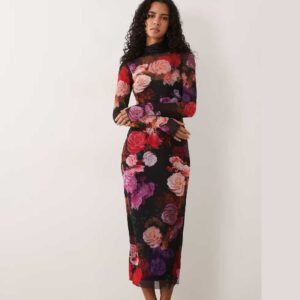 AFRM Shailene mesh long sleeve high neck midi dress