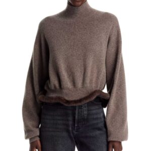 alexanderwang Wool Blend Faux Fur Trim Turtleneck Sweater