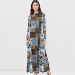 Another Girl Patchwork Print Mesh Maxi Dress
