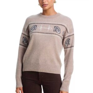 AQUA Cashmere 100% Cashmere Horse Creweck Sweater