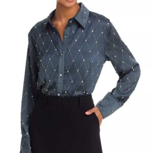 AQUA Embellished Blouse Navy
