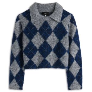 AQUA Girls' Collared Plaid Sweater