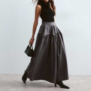 ARRANGE tailored sculpted waist full midi skirt in gray