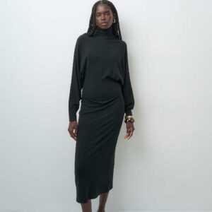 ASOS DESIGN supersoft drape batwing midi dress in black