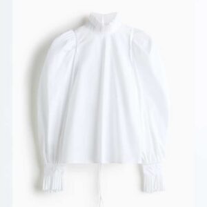 Balloon-Sleeved Cotton Blouse White
