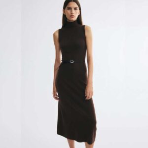 Belted Fine-Knit Dress Dark brown