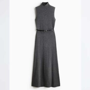 Belted Fine-Knit Dress Gray melange