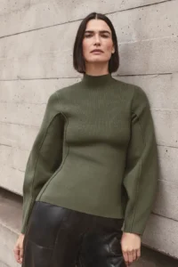 Karen Millen Knit Wool Look Rounded Sleeve High Neck Jumper