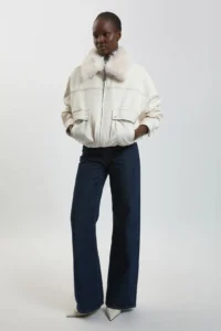 Karen Millen Faux Leather Mix Short Bomber Jacket