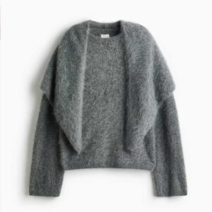Brushed Wool Sweater with Scarf Gray