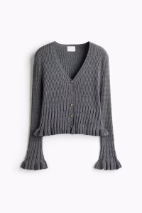 Ruffle-Trimmed V-Neck Cardigan