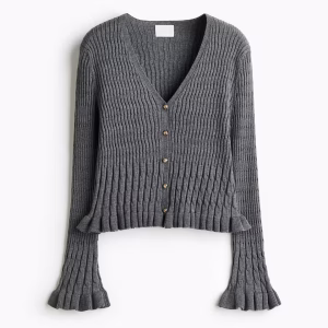 Ruffle-Trimmed V-Neck Cardigan