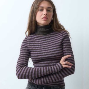 COLLUSION knit ribbed turtleneck sweater in purple striped print