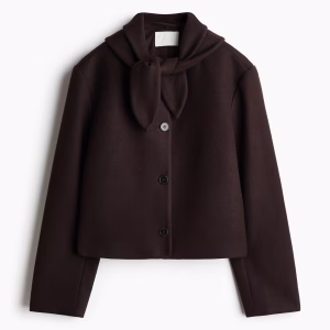 Scarf-Collar Twill Jacket