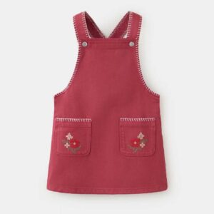 Denim pinafore with topstitching detail Red