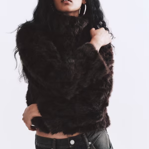Fluffy Jacket with Funnel Collar