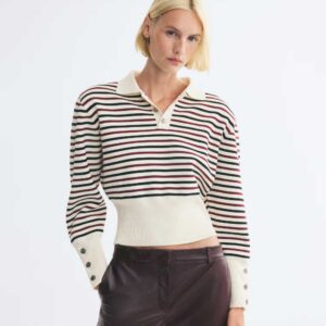 Fine-Knit Polo Shirt with Shoulder Pads