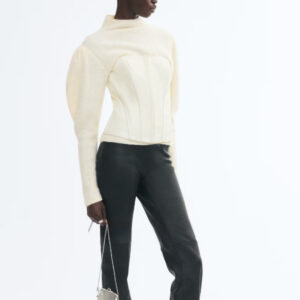 Fitted Rib-Knit Wool Sweater Cream