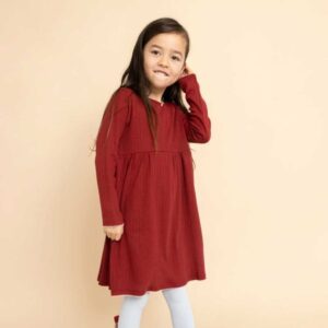 FLÖSS Liva Pointelle LS Dress in Dark Cranberry