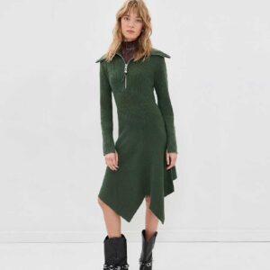 GANNI Ribbed Merino Zip Dress
