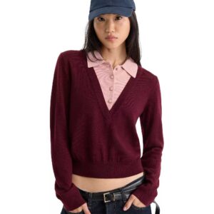 Good American Women's Two-In-One Collared Sweater