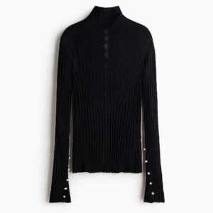 H&M Studio Rib-Knit Button-Detail Top