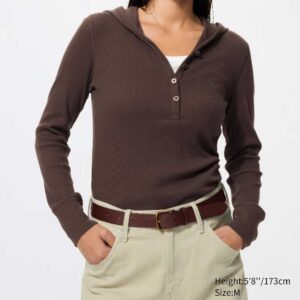 Hooded Ribbed T-Shirt 39 DARK BROWN