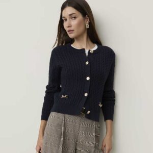 Horsebit Cable Cardigan Night Sky