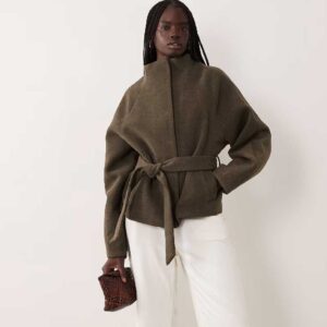 JDY high neck wrap jacket in khaki