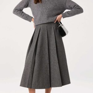 Kelsie Pleated Midi Skirt Charcoal