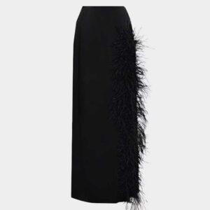 LAPOINTE Feather-Trimmed Slit Satin Maxi Skirt