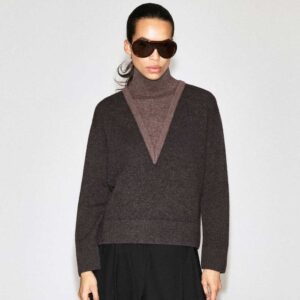 LAYERED MOCK-NECK MERINO WOOL SWEATER