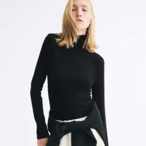 Long-Sleeved Mock Turtleneck Top Black
