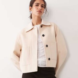 Mango wool mix short jacket in ecru