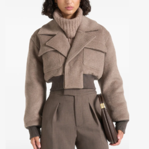 Manière De Voir Cosette in taupe wool lapel bomber jacket