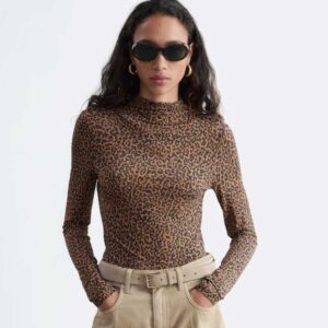 Mock-Neck Top Brown/Leopard Print