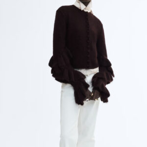 Mohair-Blend Ruffled Cardigan Burgundy