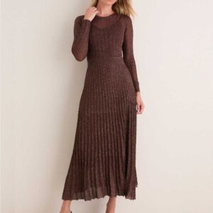Moon River Exclusive Brown Long Sleeve Maxi Dress